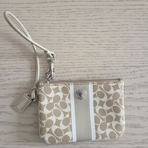 Coach Beige and White Wristlet